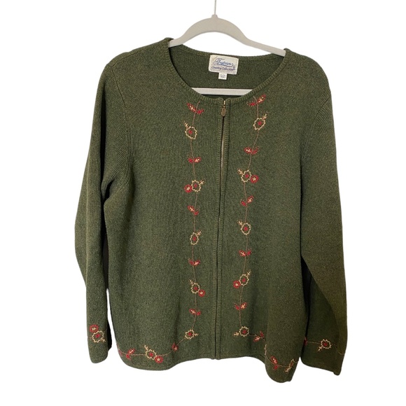 Tradition Sweaters - Vintage Tradition Country Collection Zippered Cardigan, XL, Green
